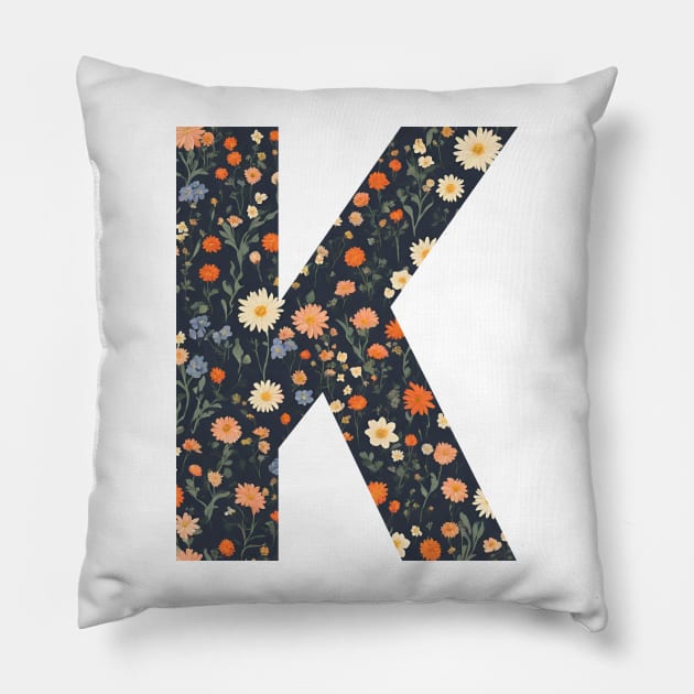 A vintage flower pattern filling the letter K Pillow by Studio468