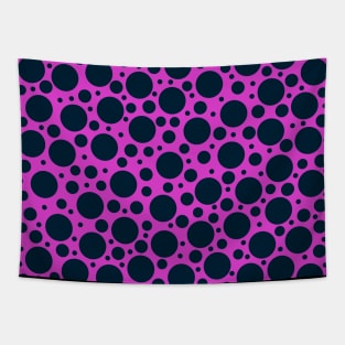 Random Polka Dots - Black on Hot Pink Tapestry