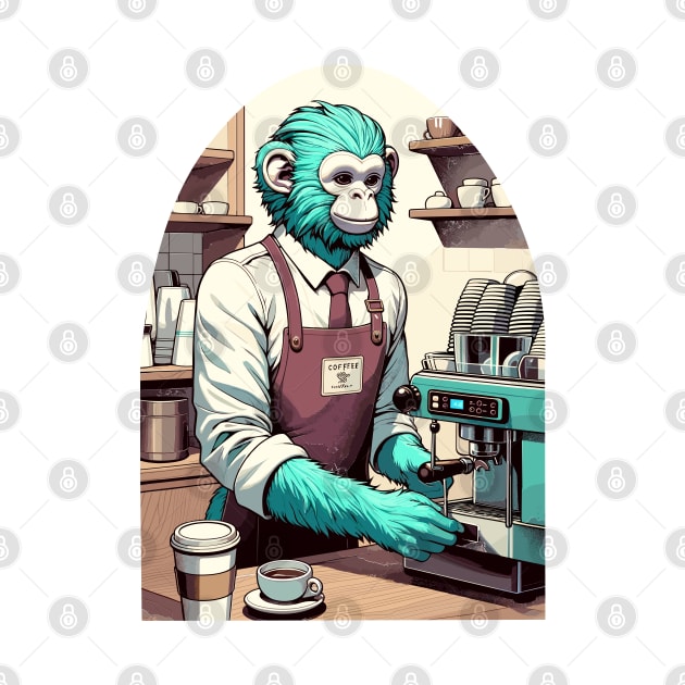 70s monkey barista making a coffee by TimeWarpWildlife