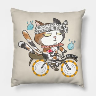 Bored Neko on a bicycle on an Old school bicycle. Pillow