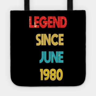 Retro Vintage 40th Birthday Awesome Since June 1980 - Retro Vintage Legend Since June 1980 Gift Idea, epic since 1980, made in 1980 Tote