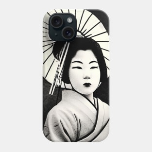 Japanese geisha with parasol, vintage style Phone Case