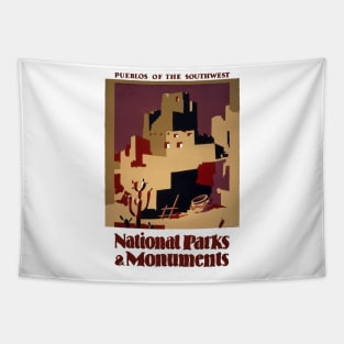 Pueblos of the American Southwest - National Parks & Monuments - Vintage Poster Design Tapestry