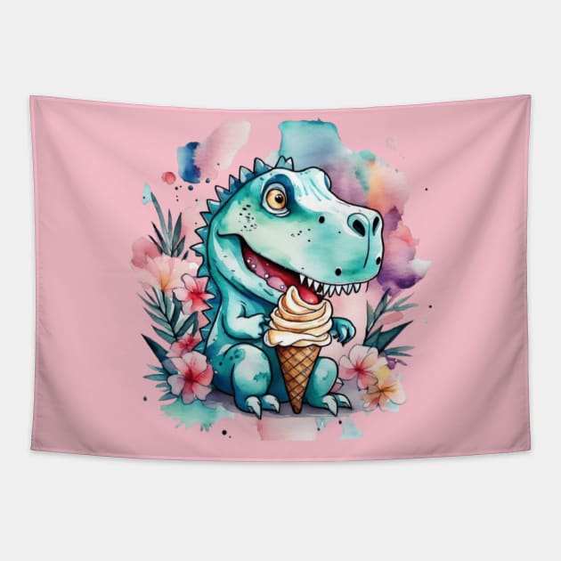 Dinosaur gift ideas dinosaur eating ice cream ,cute dino trex eating ice cream gift ideas Tapestry by WeLoveAnimals