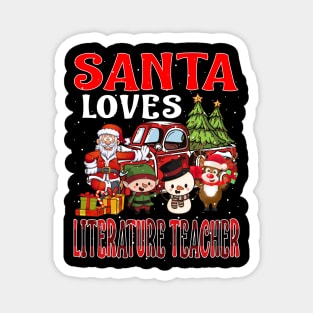 Santa Loves Literature Teacher Magnet