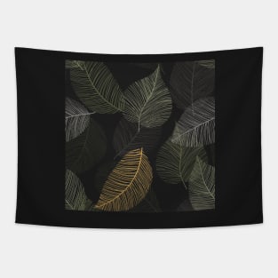 Autumn leaves structure print. Fallen dark leaves skeleton illustration. Abstract stylized feathers Tapestry