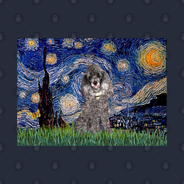 Silver Toy Poodle in Adapted Starry Night by Van Gogh by Dogs Galore and More