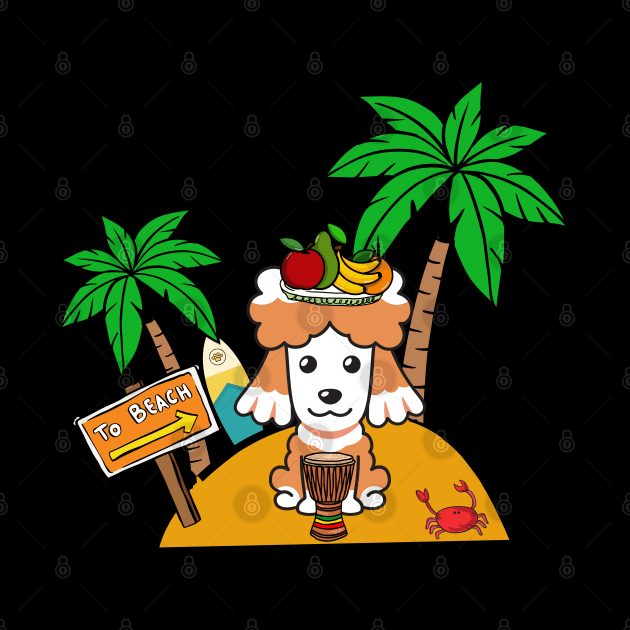 Funny poodle is on a deserted island by Pet Station