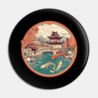 Japanese garden with koi fish Pin