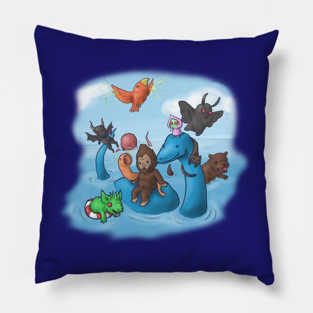 Cryptid party! Pillow by Fudepwee