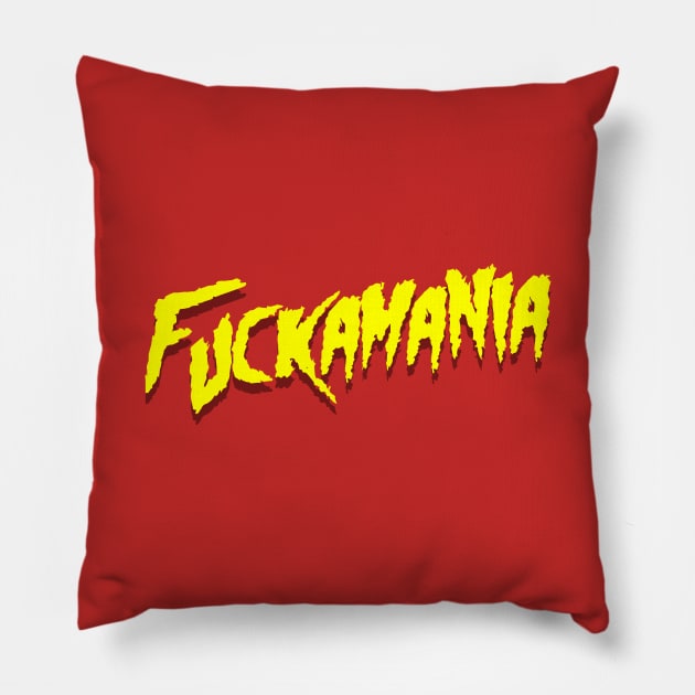 Fuckamania Red and Yellow Pillow by GodsBurden