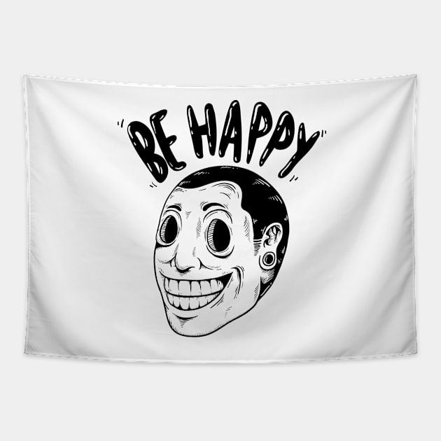 Be Happy Face Tapestry by RajaGraphica