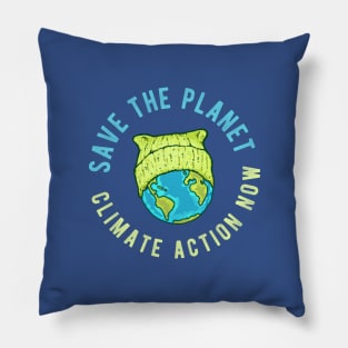 Green Cat Hat Earth - Save the Planet - Climate Action Now Pillow