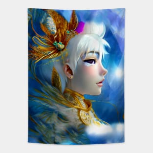 Gold White peacock prince Tapestry