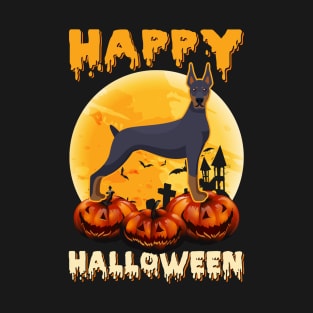 Dobermann Dog Scary Pumpkin Moon Halloween T-Shirt