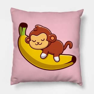 Cute Monkey Sleeping On The Banana Cartoon Pillow