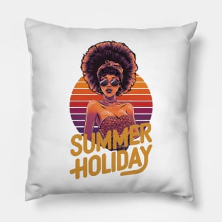 Summer Holiday 50s Retro African American Gift For Black Fifties Woman Vacation Sunglasses Headscarf 1950s Fashion Pillow