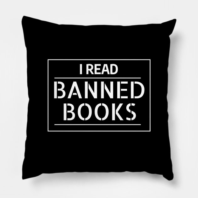 Mugshot Sign "I Read Banned Books" Pillow by RedRubi