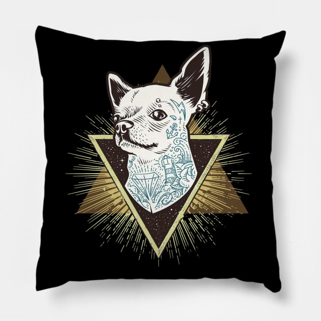 Hipster Chihuahua with Tattoo Pillow by Animox