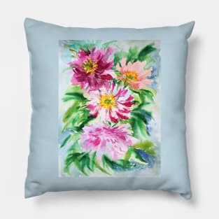 Peonies Watercolor Painting Pillow