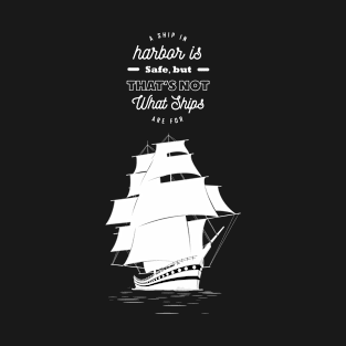 Ship in Harbor - BlackWhite T-Shirt