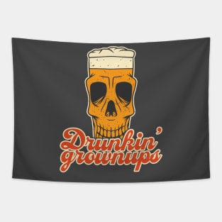 Drunkin' Grownups Skull Beer Glass Tapestry