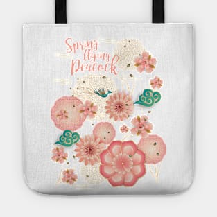 Elegant Floral Ornament, Spring Peach Garden, Decorative Pink Flowers, blossom sakuras pattern, Spring Dream Flying Peacock, Chinese Traditional background Vintage Tote