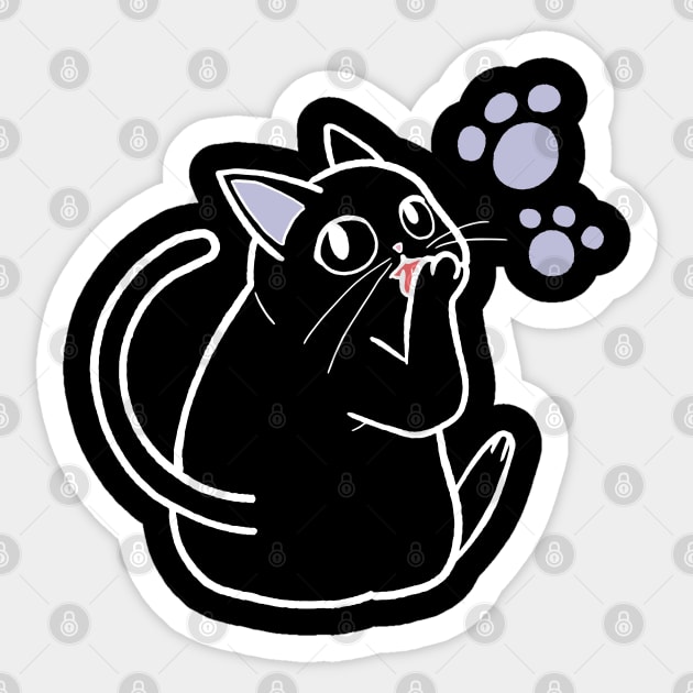 Cute Chubby Cat Licking Paw Drawing - Cat Licking Paw - Sticker | TeePublic