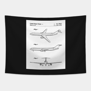 Boeing 777 Airliner Patent - 777 Airplane Art - Black And White Tapestry