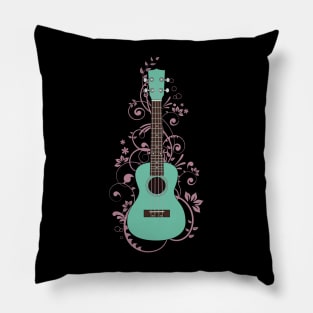 Surf Green Ukulele Flowering Vines Pillow