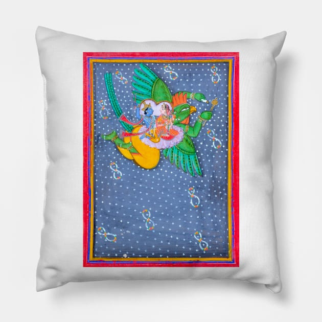 Vishnu & Lakshmi on Lotus Flower on Garuda 1800 Rajasthan, India Pillow by rocketshipretro