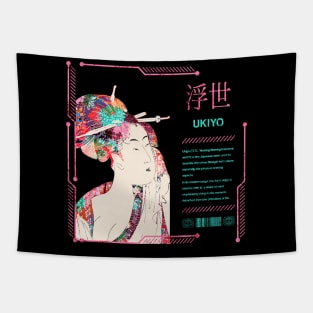 Japanese Retro Saying Ukiyo-e Vintage Geisha Traditional Kanji Character 644 Tapestry