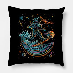 Astronaut Surfing | Sci-Fi Space | Cool Trippy Astronaut Pillow