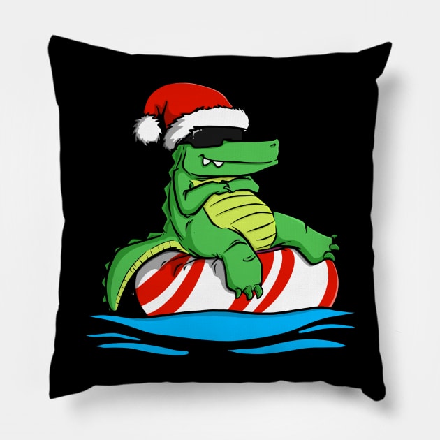 Floating Gator - Christmas Pillow by the lazy raccoon