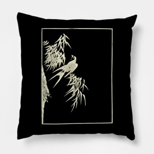 Retro Vintage, Swallow And Willow Tree, Japanese Aesthetic, White Pillow