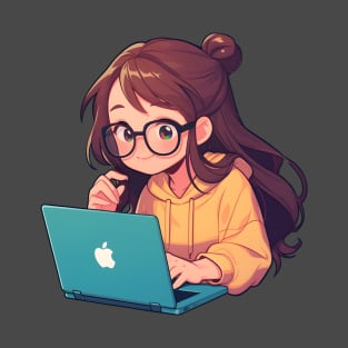 Cartoon girl with laptop T-Shirt