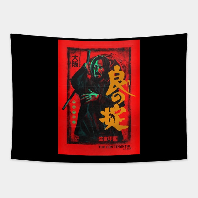 poster John Wick The Golden  Japanese the continental Tapestry by juassicpodcast