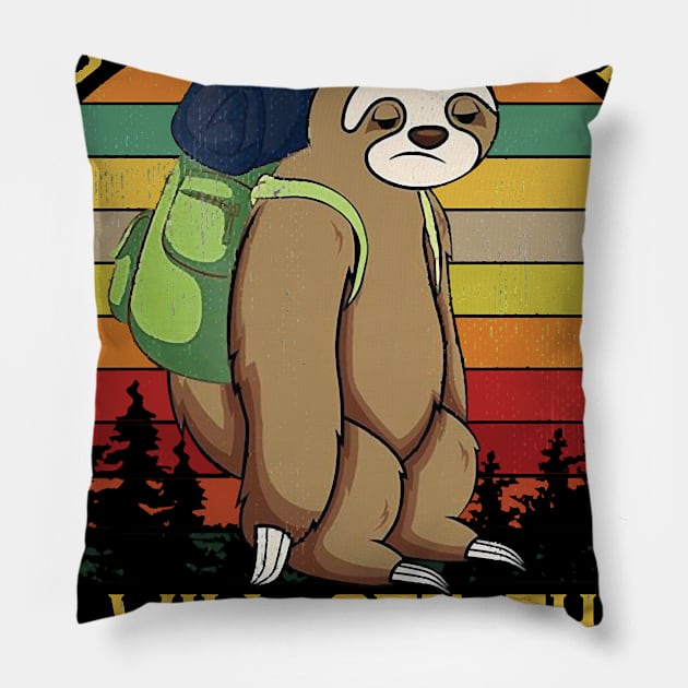 Sloth Hiking Team We Will Get There Funny Vintage Pillow by Sea Planet With Fish