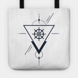 Creative Illustration In Geometric Style. Wheel, Ocean, Ship, Adventure, Nautical Tote