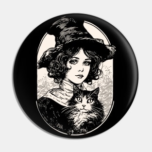Victorian Witch and Cat Pin