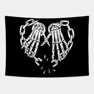 Skull hands and broken heart-shaped chains for Halloween Tapestry