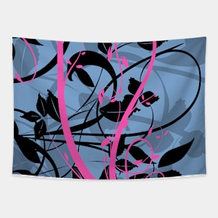 Blue and Pink Silhouette Floral Shadow Art Tapestry