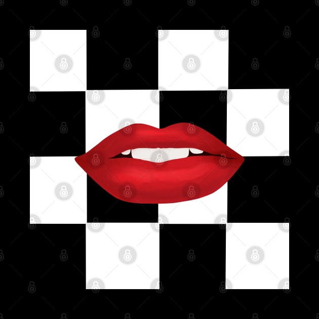 Red Lips on White Checkerboard by Suneldesigns