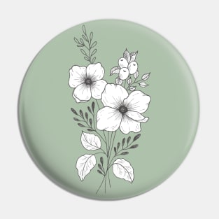 Vintage botanical flowers on green Pin