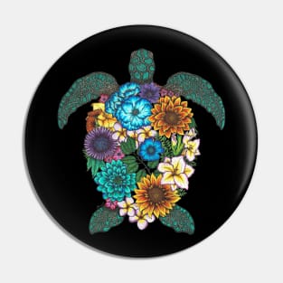 Floral Turtle Black Background Pin