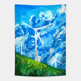 Wind Mills and Clouds Tapestry