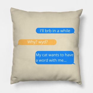 BRB, My Cat Wants a Word Funny Text Conversation Pillow