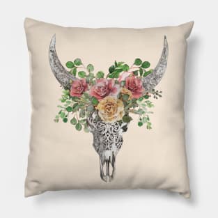 Boho Cow Skull with Floral Design ,lCountry, western style Pillow