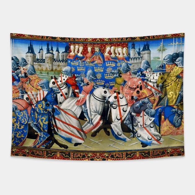 GALAHAD COMBATTING IN THE TOURNAMENT OF CAMELOT Arthurian Legends Medieval Miniature Tapestry by BulganLumini