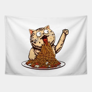 Cat eating spaghetti meme Tapestry